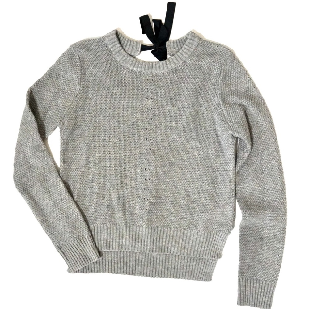 Women's gray sweater with velvet tie